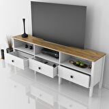 Sakura Suva  3 çekmeceli  tv ünitesi -Wood Beyaz-Minifiks Bağlantılı
