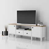 Sakura  Lagos  2 kapak 2 çekmece  tv ünitesi -Wood Beyaz-Minifiks Bağlantılı