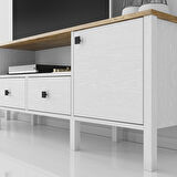 Sakura  Lagos  2 kapak 2 çekmece  tv ünitesi -Wood Beyaz-Minifiks Bağlantılı