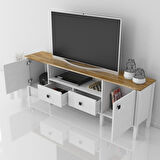 Sakura  Lagos  2 kapak 2 çekmece  tv ünitesi -Wood Beyaz-Minifiks Bağlantılı