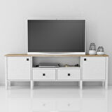 Sakura  Lagos  2 kapak 2 çekmece  tv ünitesi -Wood Beyaz-Minifiks Bağlantılı