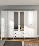 Hunerika Okka 6 kapak 2 çekmeceli Gardırop -Wood Beyaz-Minifiks Bağlantılı 