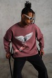 Erkek Güvercin Baskılı Bisiklet Yaka Sweatshirt 3 iplik pamuklu - Gül Kurusu