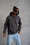 Erkek Kordonlu Arka Maske Kordon Saçlı 3 iplik pamuklu Kapüşonlu sweatshirt - Füme