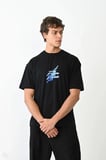 Erkek Kısa Kol Yazlık Tişört Bisiklet Yaka Baskılı Oversize T-Shirt - Siyah