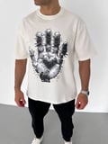 Erkek Baskılı T-Shirt Kısa Kol Bisiklet Yaka Regular Fit Rahat Kalıp Günlük Tişört - Beyaz