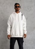 Erkek 3 İplik Pamuklu Kapüşonlu Baskılı Cepli Oversize Sweatshirt Hoodie - Beyaz