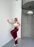 Kadın Osy Modal Yumuşak Dokulu Nakışlı Rahat Bol Paça Eşofman Pantolon - Bordo