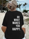 Kadın Kısa Kol Yazlık Tişört Bisiklet Yaka Baskılı Oversize T-Shirt - Siyah