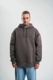 Erkek Nakışlı Kapüşonlu Oversize 3 İplik Pamuklu SweatShirt Hoodie - Füme