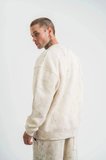 Erkek 3 İplik Pamuklu Yağ Yıkamalı Bisiklet Yaka Sweatshirt Oversize Hoodie - Krem