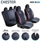 
Renault Latitude Uyumlu Lüx Deri Oto Koltuk Kılıfı Ön Arka Set Chester Serisi Siyah Kırmızı