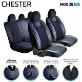 
Peugeot 306 Uyumlu Lüx Deri Oto Koltuk Kılıfı Ön Arka Set Chester Serisi Siyah Mavi