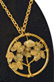 Sertifikalı Gold Prehnite - Prinayt Taşı Hayat Ağacı Kolye - Altın Renkli