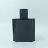 15 ADET BOŞ CAM PARFÜM ŞİŞE, 100 ML, ÖZEL SİYAH ELİPS MODEL, SIKMA AĞIZ, SİYAH KAPAK