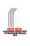 Sürdürülebilir Paslanmaz Çelik Pipet ve Temizleme Fırçası Seti 5 Parça