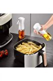 200 ML Sprey Yağdanlık - Airfryer Püskürtmeli Sprey Cam Şişe Zeytinyağı Sirke Yağ Püskürtücü Beyaz