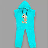 3-4-5 Yaş Kapşonlu Payetli Mickey Desenli Kısa Kol 2li Kız Erkek Çocuk Takımı Turkuaz