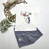 1-2-3 Yaş Topçu Erkek Çocuk Baskılı Şortlu Kısa Kollu Tişört 2li Erkek Bebek Takımı Lacivert