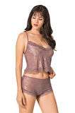 Vizon Jakarlı Babydoll Şort Takımı