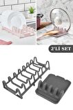 Tencere Kapak Tutucu & Kepçe Kaşık Altlığı Ve Tabaklık Kurutmalık Tabak Organizer 2’li Set