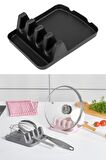 Tencere Kapak Tutucu & Kepçe Kaşık Altlığı Ve Tabaklık Kurutmalık Tabak Organizer 2’li Set Siyah