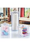 Flosoft Diamond 3’lü Pamuk Organizer, Disk Pamukluk Makyaj Pamukluğu Kulak Çubukluğu 3’lü Set