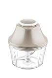 Flosoft Paslanmaz Çelik Bıçak Manuel Doğrayıcı Rondo, 3 Bıçaklı Üstten Basmalı El Robotu 700 ml Bej