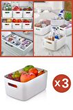 Flosoft 3 Adet Mutfak Banyo Düzenleyici, Buzdolabı Raf Organizer, Dolap İçi Sepet 3’lü Set (3x3,5lt)