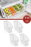 Flosoft 4 Adet Buzdolabı Sepeti, Mutfak Banyo Dolap İçi Düzenleyici Organizer 4’lü Set (13x30x15cm)