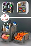 3 Katlı Ayrılabilir Mutfak Banyo Raf Düzenleyici, Buzdolabı Organizer, Toparlayıcı Sepet 3 Adet FÜME