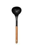 Ahşap Saplı 5’li Servis Seti, Kepçe Kaşık Kevgir Spatula Ezici Set (Yağda Kullanıma Uygun Değildir)
