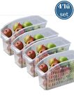 Flosoft 4 Adet Şeffaf Buzdolabı Sepeti, Mutfak Dolap İçi Düzenleyici Sebze Meyve Organizer 4’lü Set