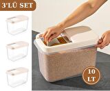 Flosoft Multibox 10 LT Kaydırak Kapaklı Erzak Saklama Kabı 3’lü Set 3x10lt KREM