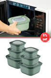 FloraMikrodalga Saklama Kabı 6’lı Set, Buzluk Mikrodalga Uygun Kapaklı Özel Set 2x(600-1100-1800ml) Yeşil