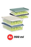 Flora 4'lü Buzdolabı Düzenleyici Set, Buzluk Difriz Derin Dondurucu Buzdolabı Saklama Kabı 4x1100ml