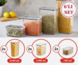 Flosoft Vakum Kapaklı Çizgi Desen Erzak Saklama Kabı 6’lı Set 2x(2100ml,1500ml,700ml)
