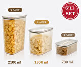 Flosoft Vakum Kapaklı Çizgi Desen Erzak Saklama Kabı 6’lı Set 2x(2100ml,1500ml,700ml)