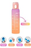 Flosoft Çift Renk Düğmeli Tüp Suluk, Okul ve Sporcu Matarası, Motivasyonel Su Şişesi 750ml Turuncu