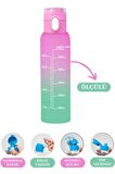 Flosoft Okul ve Sporcu Matarası Suluk, Motivasyonel Su Şişesi 2’li Set Pembe (1000ml+750 ml)