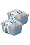 6 lı Erzak Gıda Saklama Kabı, Buzdolabı Düzenleyici Organizer 6 lı Set 2x(600ml,1100ml,1800ml) Mavi