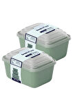 6 lı Erzak Gıda Saklama Kabı, Buzdolabı Düzenleyici Organizer 6 lı Set 2x(600ml,1100ml,1800ml) Yeşil