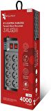 Termal Akım Korumalı 8'li Grup Priz, Isıya Karşı Dayanıklı, 8 x Priz - 3 x USB - 2 Metre Kablo Uzunluğu, Fulltech FTR-08