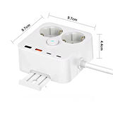 2 Prizli 2 USB Girişli Duvar Tipi Anahtarlı Priz – 3680W Güç, 16A, USB Şarj Özellikli