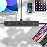 USB-C + USB-A Girişli 5'li Akım Korumalı Priz | 2m Kablo 3680W