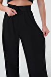 Kadın Siyah Yüksek Bel Cırtlı Palazzo Pantolon
