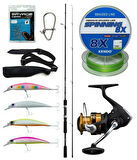 Yek Outdoor Spin Olta Seti Shimano Kamış FX XT Spinning Moderate Fast 2,10m 14-40g 2pc&Shimano Makina FX 4000 FC