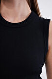  Siyah Fitlilli Likralı Pamuklu Bisiklet Yaka Kolsuz Tshirt Atlet