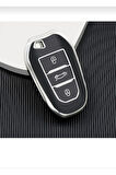 Peugeot 208 308 508 2008 3008 5008 Rifter Nano Anahtar Kılıfı Siyah Gümüş Silver Renk 1.ci Kalite