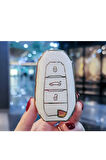 Lüx Peugeot 208 308 508 2008 3008 5008 Rifter Anahtar Koruma Kılıfı Anahtarsız Çalıştırma Beyaz Gold